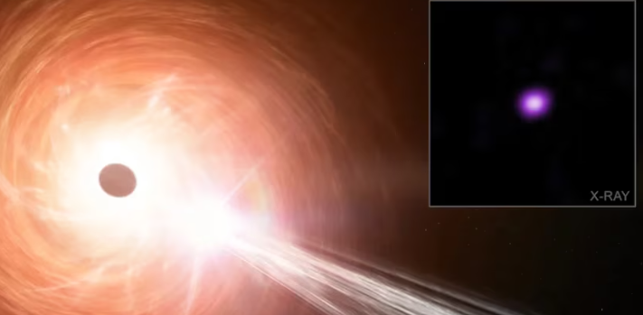 Un agujero negro consume una estrella masiva, generando un brillante flash astronómico.