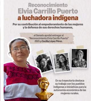 Senado otorga la Medalla Elvia Carrillo Puerto 2025 a Cecilia López Pérez por su labor con mujeres indígenas