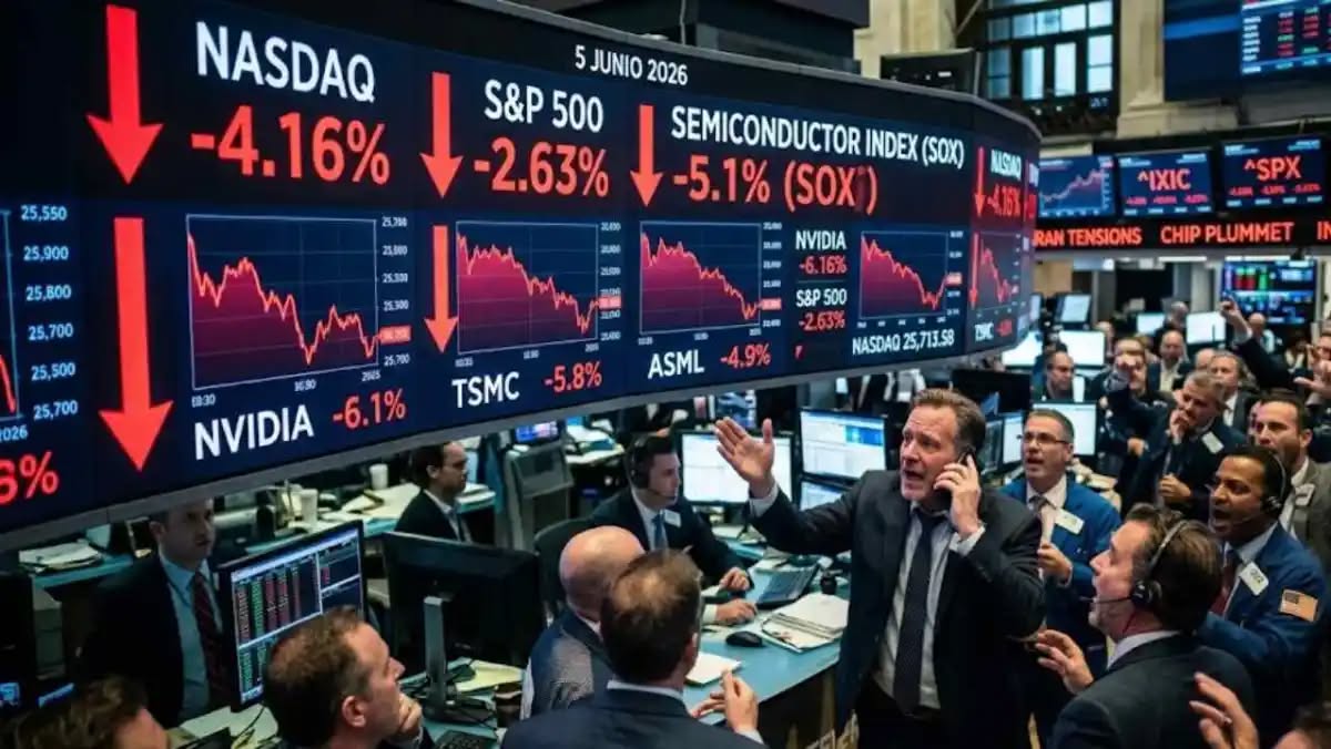 Sacudida en Wall Street: El Nasdaq se desploma 4.16% y firma su peor día del año por el colapso de los chips
